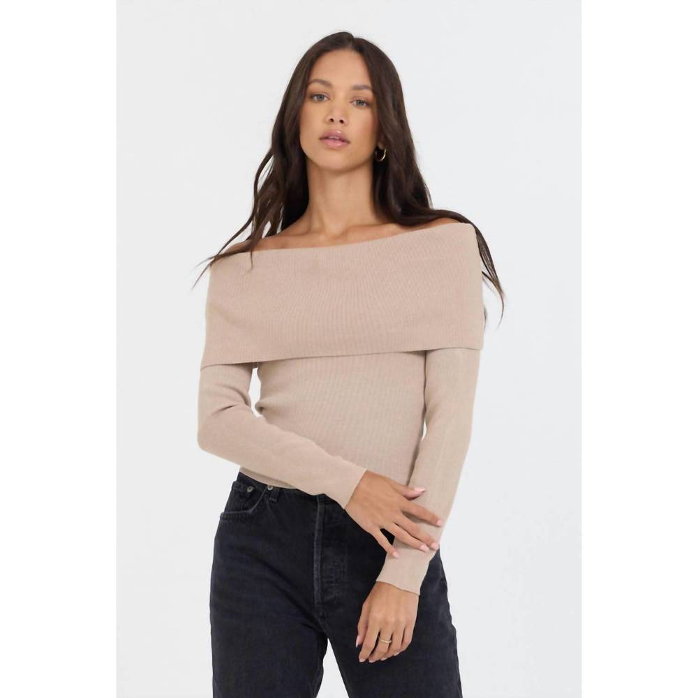NEW VINTAGE HAVANA off shoulder sweater in heather oatmeal